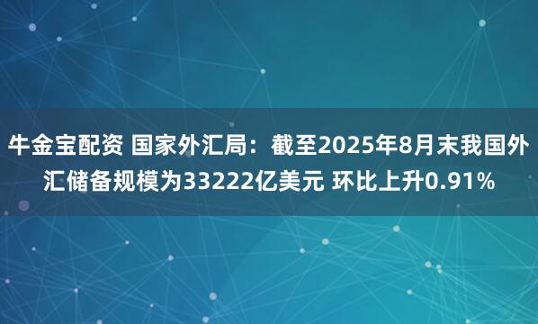 牛金宝配资 国家外汇局：截至2025年8月末我国外汇储备规模为33222亿美元 环比上升0.91%