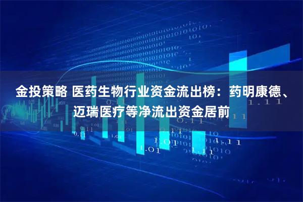 金投策略 医药生物行业资金流出榜：药明康德、迈瑞医疗等净流出资金居前
