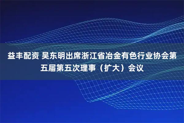 益丰配资 吴东明出席浙江省冶金有色行业协会第五届第五次理事（扩大）会议